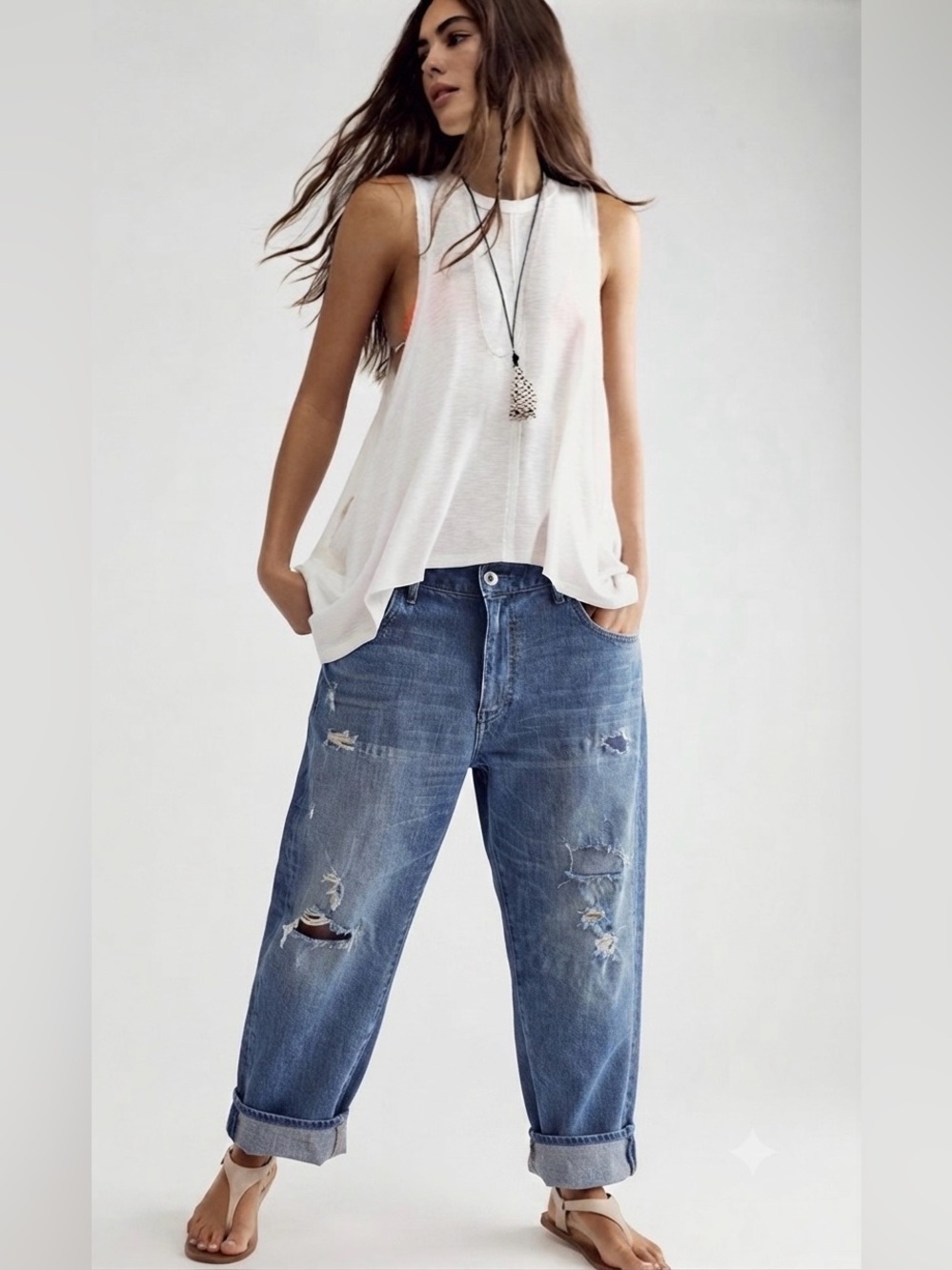 Uniqlo High Rise Boyfriend Jeans | Purposefully Distressed Lived-In Denim 29